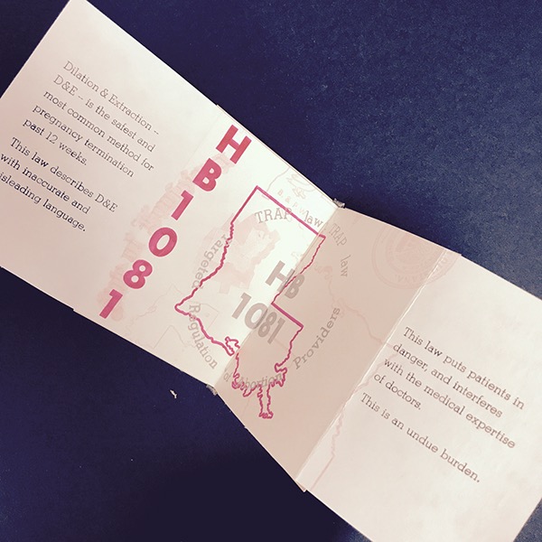 Photo of the centerfold open on a table with large pink and silver letters "HB1081" and shape of Louisiana with text at left and right